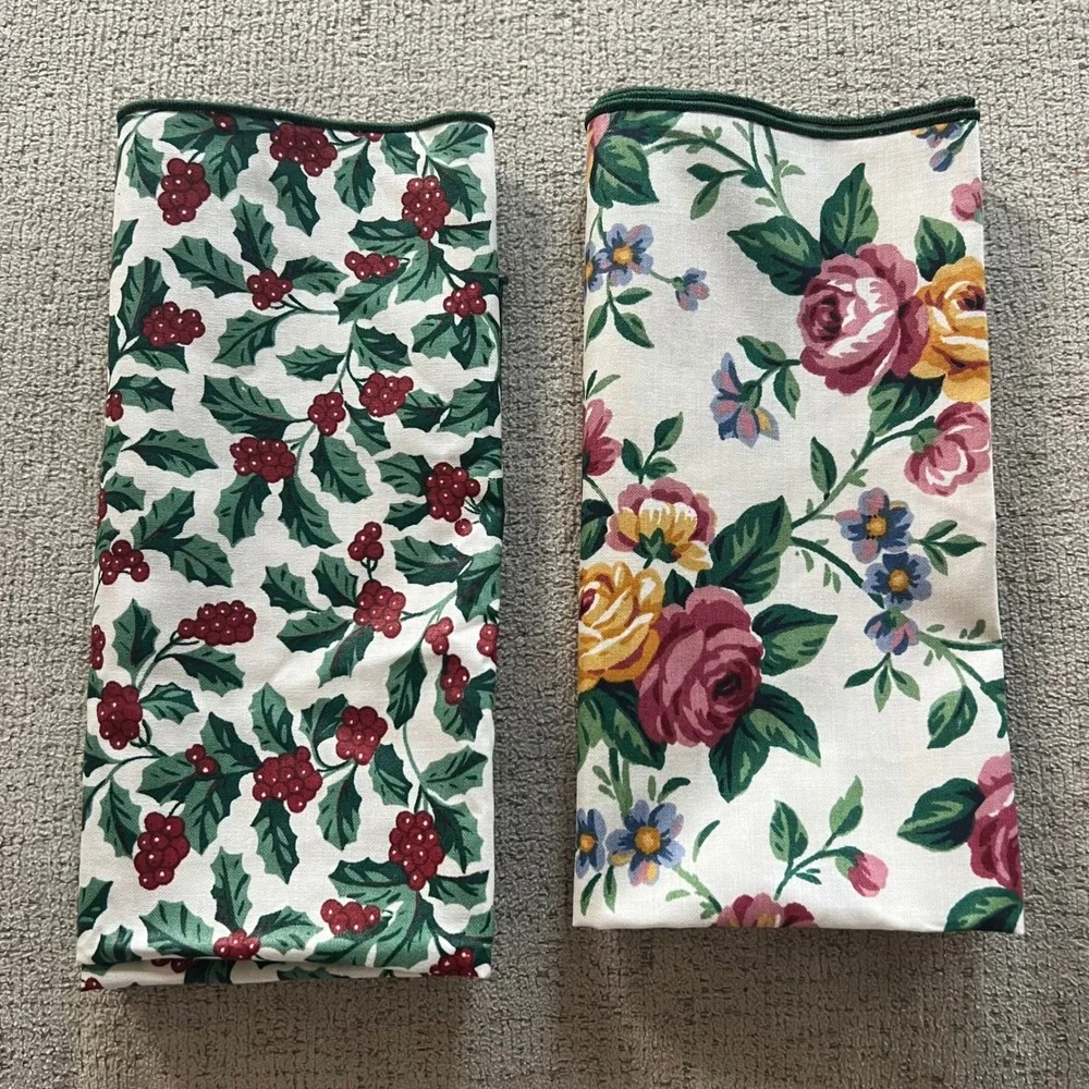 Longaberger Vintage Lot 11 Cloth Napkins Liners Floral Plaid Holiday Autumn